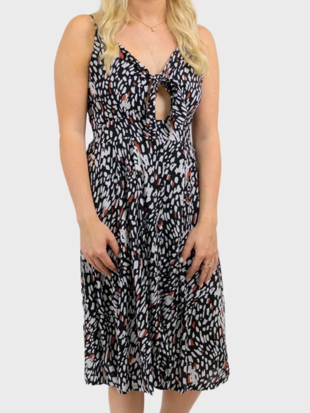 ECOWISH Tie-Front Spaghetti Strap Midi Dress in Abstract Animal Print